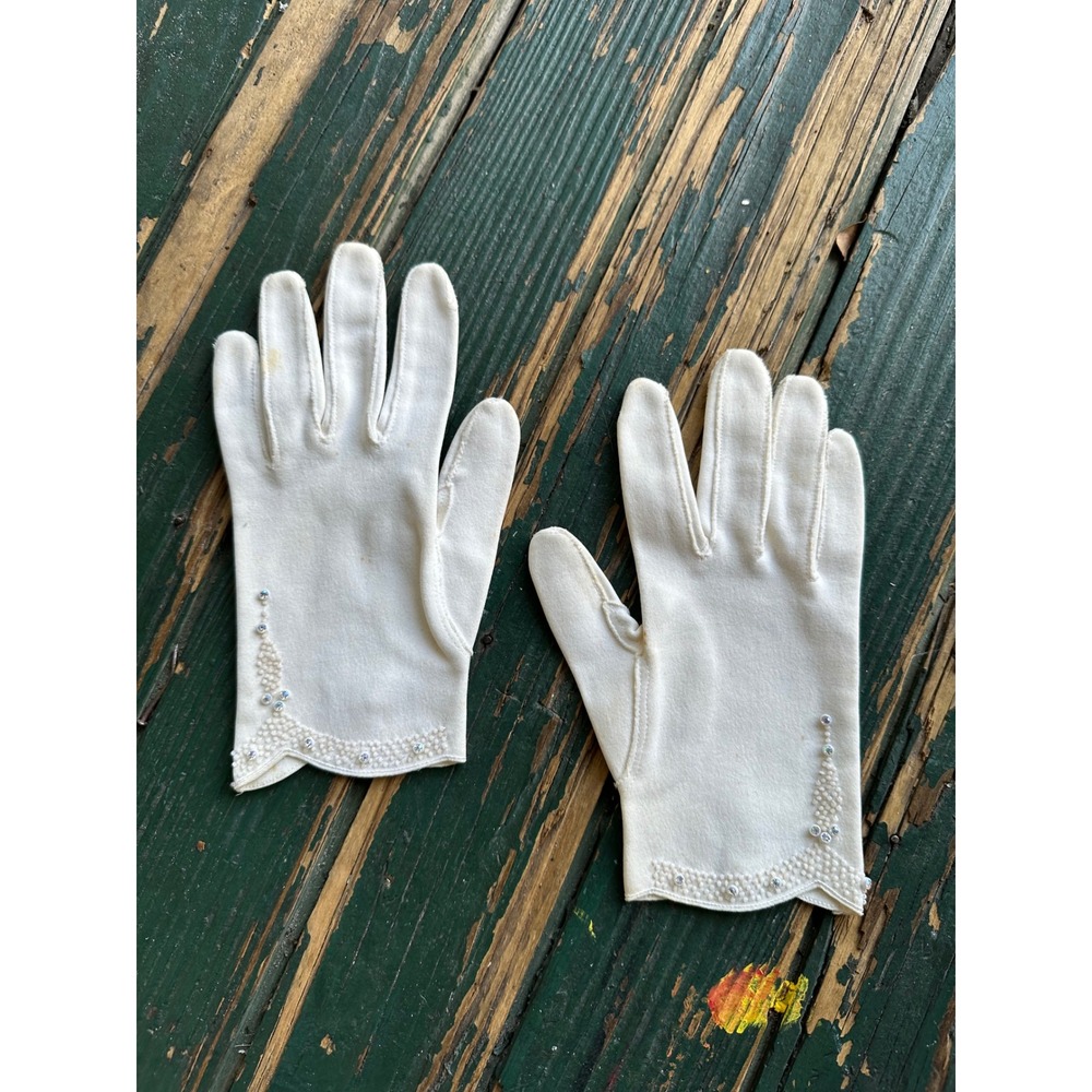 Vintage Wear-Right White Gloves Pearl Rhinestone Western Germany Mid-Century